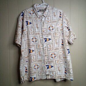 GPS Button Down Shirt XL Short Sleeve Nautical Boating